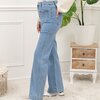 Flare jeans met zakjes aan de voorkant in mid blauw