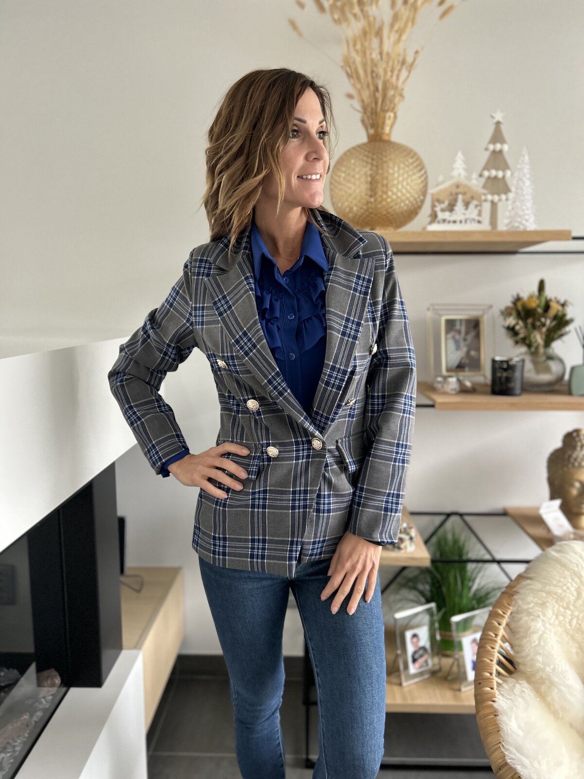 Blazer in blauwe ruit | Diva Fashion
