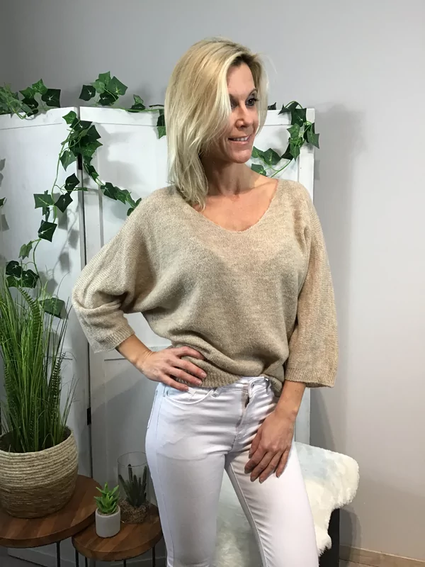 Pull v hals beige