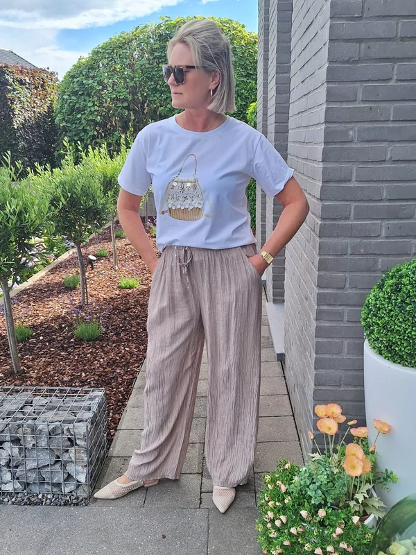 Broek met elastiek in taupe