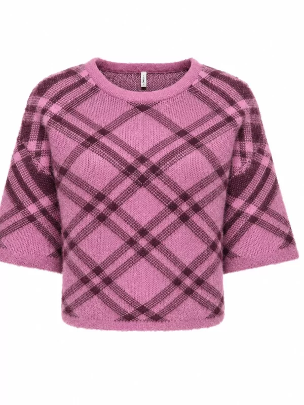 Only pull geruit model Noeme in roze