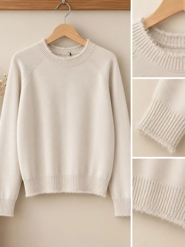 Basic pull met leuke afwerking in ecru