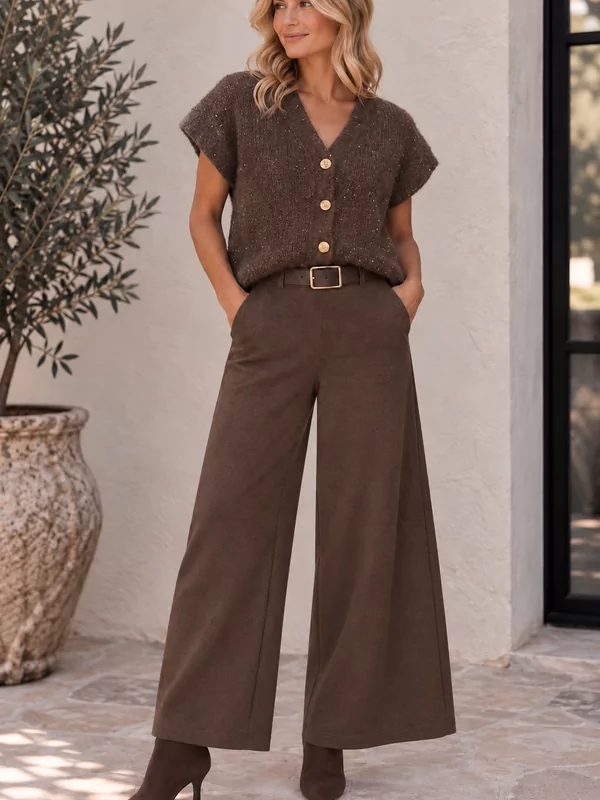 Broek in chocolate met gratis riem