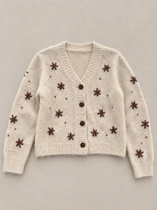 Cardigan / pull met bloempjes in ecru