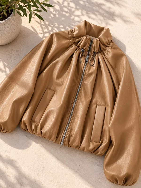 Leder look jasje in camel