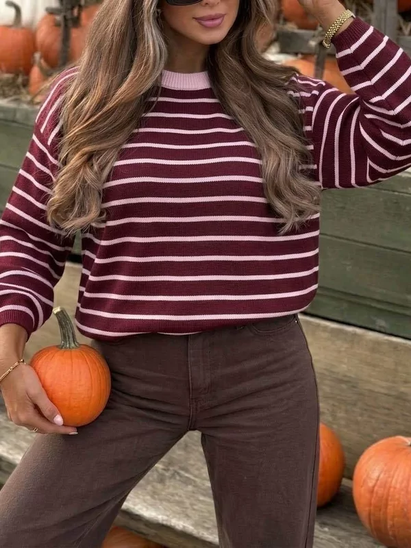 Pull in burgundy roze streep
