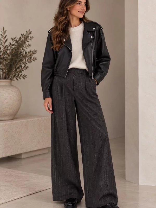 Losse broek met streepje in zwart