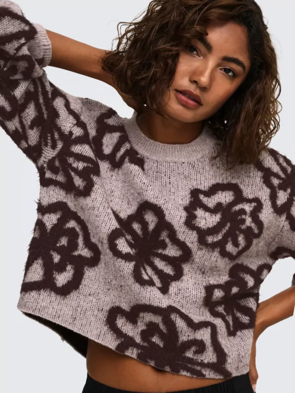 Only pull Felicia in beige met bruine bloemen