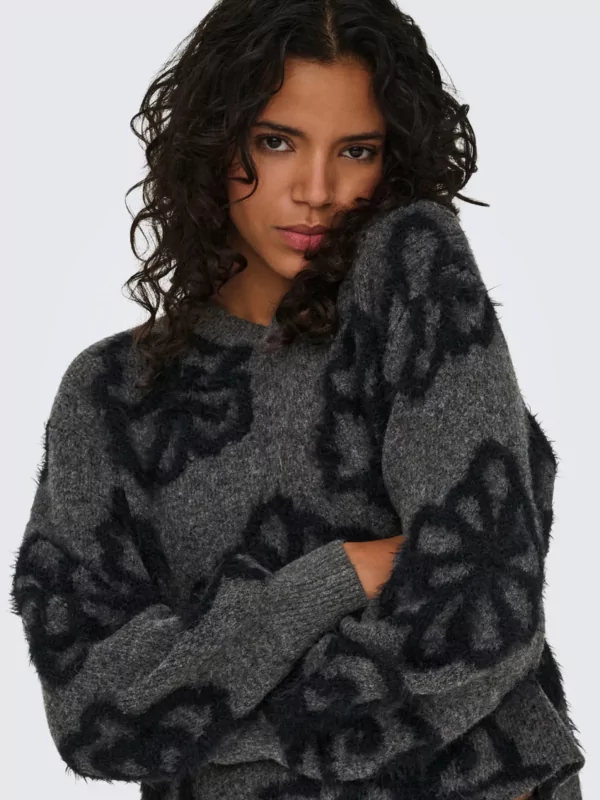 Only pull Felicia in grijs met zwarte bloemen