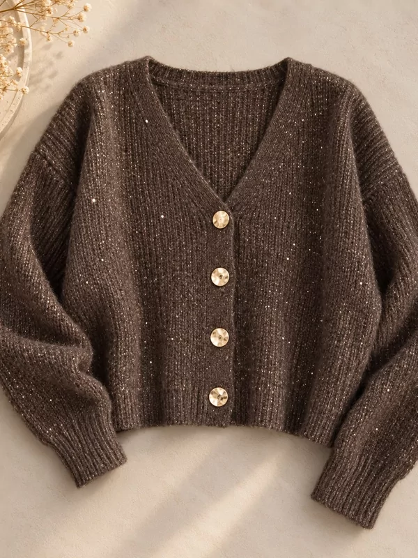 Cardigan met glitters in bruin