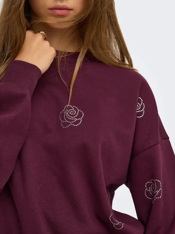 Only sweater Berit met glitters in burgundy