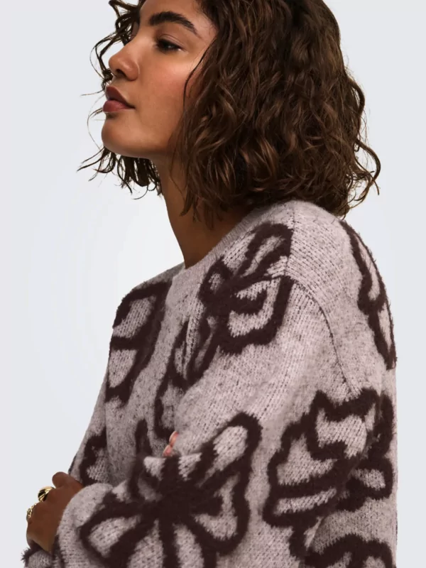 Only pull Felicia in beige met bruine bloemen