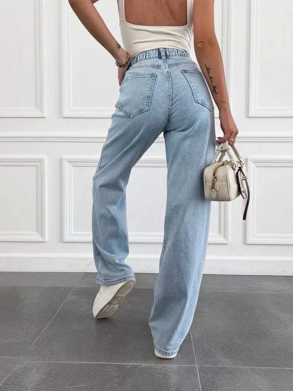 Jeans wide leg in blauw met elastiek en jeans bindkoord