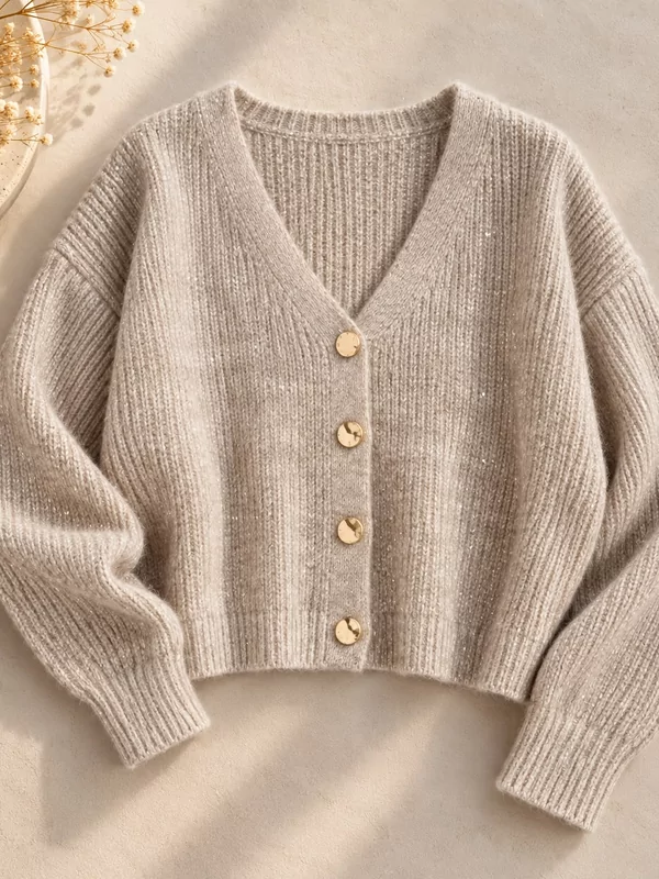 Cardigan met glitters in beige