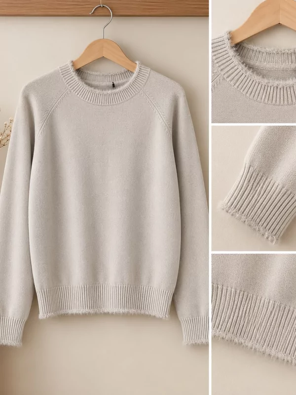 Basic pull met leuke afwerking in beige
