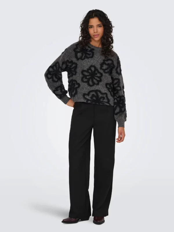 Only pull Felicia in grijs met zwarte bloemen