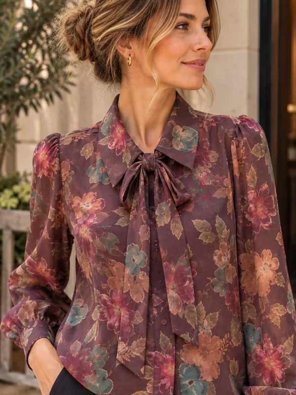 Voile hemdje bloemen print in aubergine