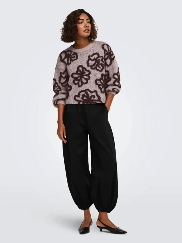 Only pull Felicia in beige met bruine bloemen