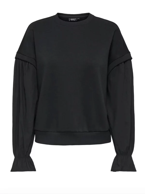 Only sweater Era zwart met stoffen mouw