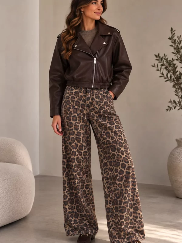 Leder look jasje in chocolate brown