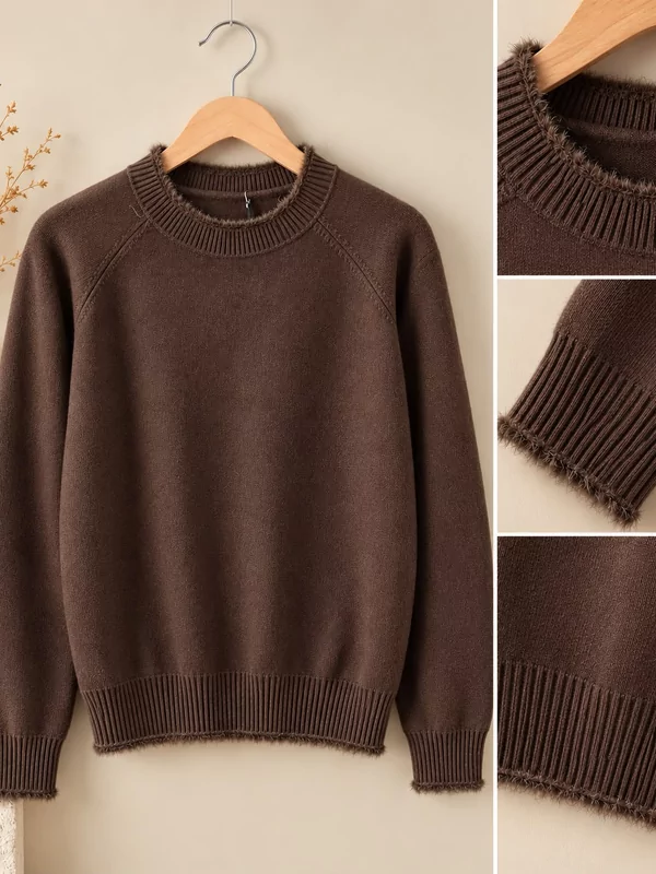 Basic pull met leuke afwerking in bruin