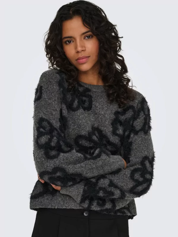 Only pull Felicia in grijs met zwarte bloemen