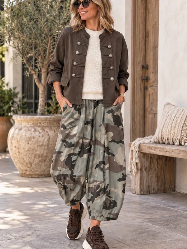 Losse camouflage broek met elastiek