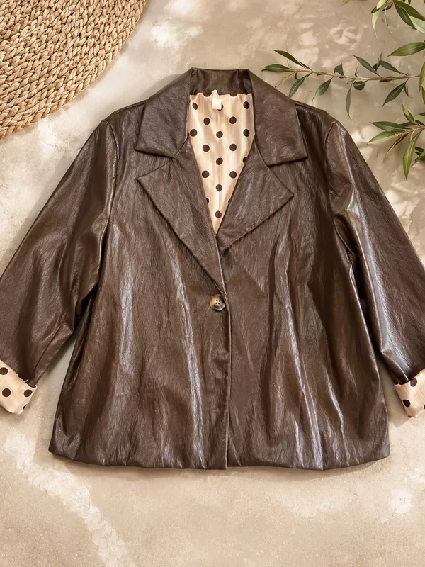Leder look blazer in bruin