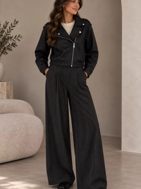 Leder look jasje in zwart