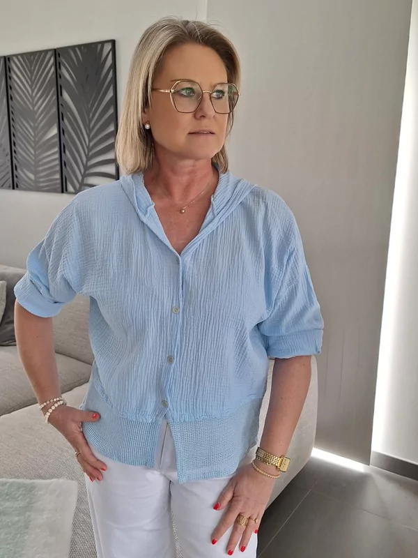 Hemdje met kap 100% katoen in blauw