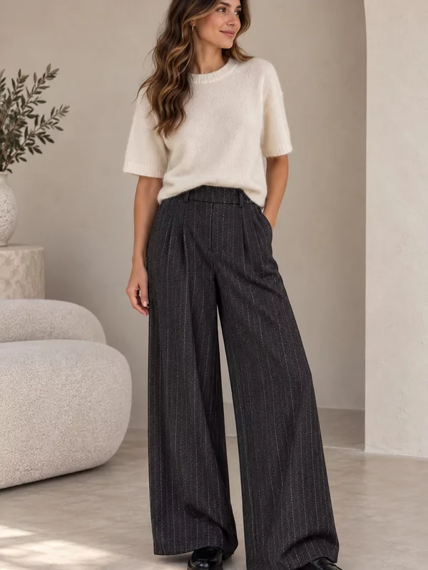 Losse broek met streepje in zwart