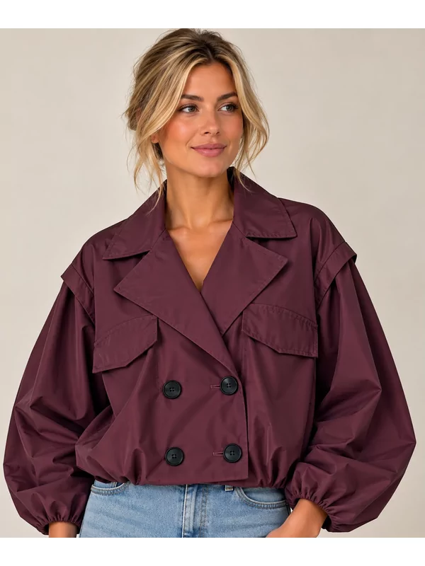 Korte trench coat in burgundy