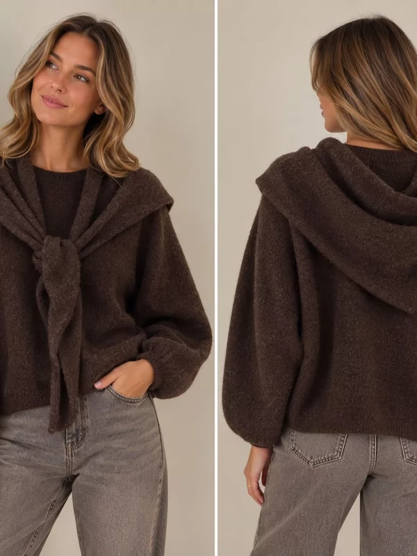 Pull met gratis sjaal in bruin