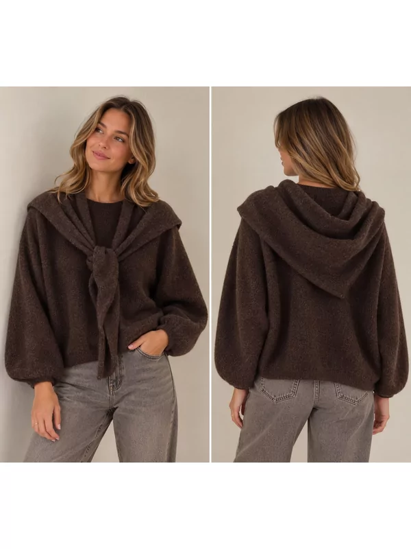 Pull met gratis sjaal in bruin