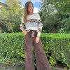 Veloure broek in bruin met leopard riem