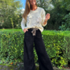 Veloure broek in zwart met leopard riem