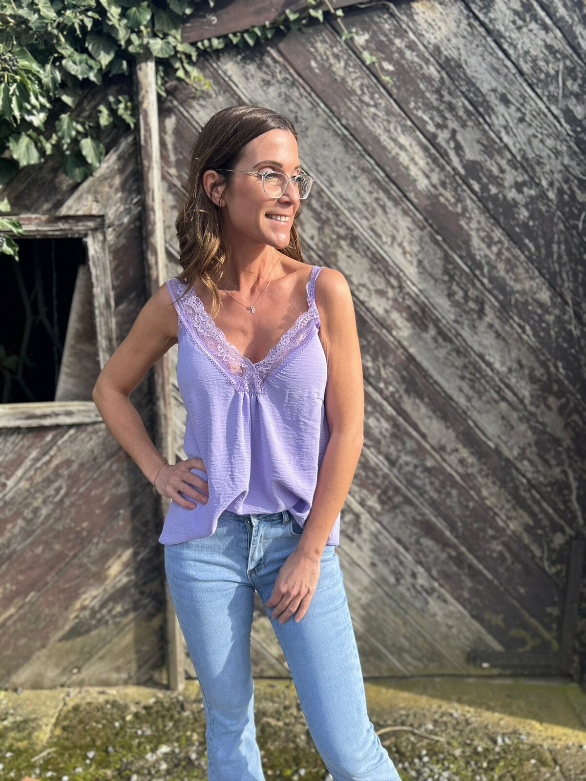 blauw topje met kant