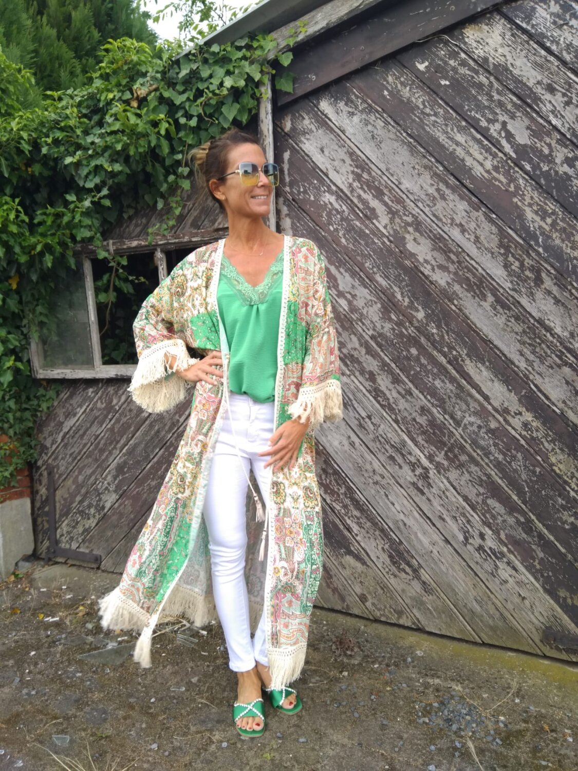 Ontslag wiel thee Kimono in groene print | Diva Fashion