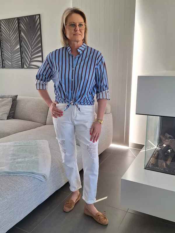 Hemdje stripes blauw bruin