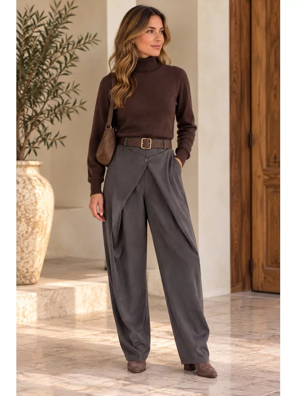 Broek met speciale sluiting in grijs met gratis riem