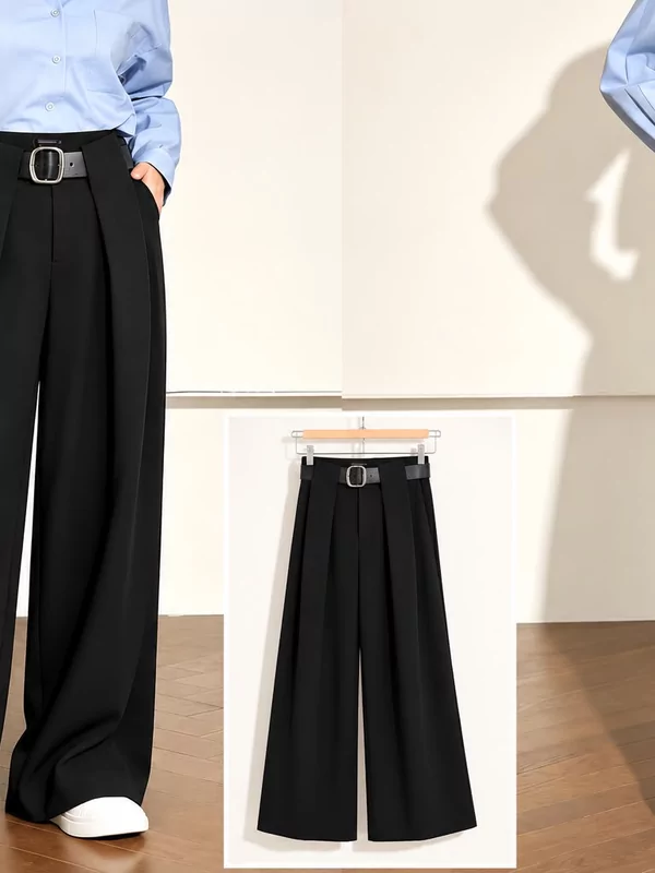 Losse broek met riem in zwart