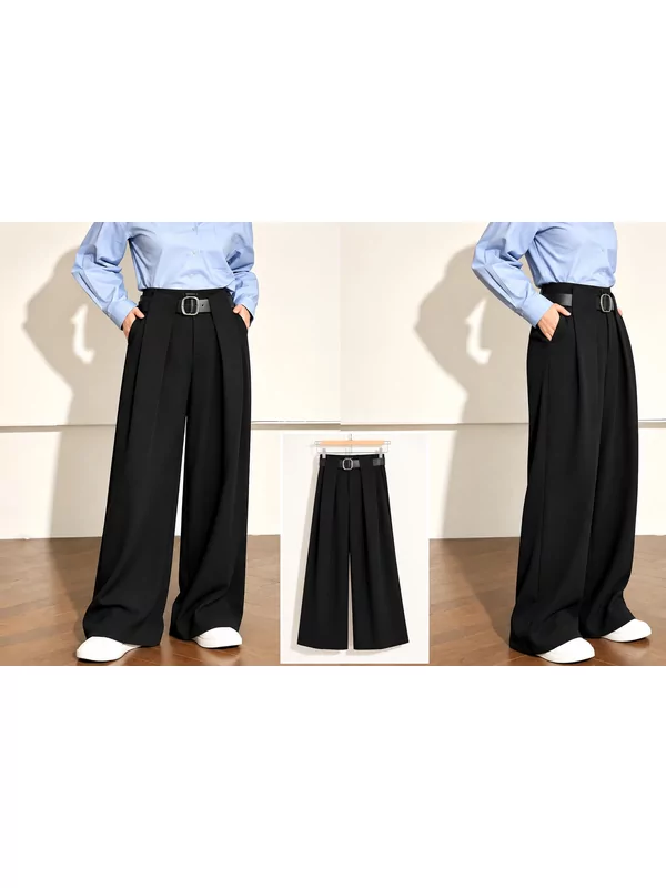 Losse broek met riem in zwart