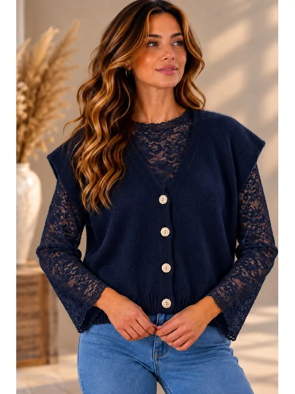 Debardeur met knoopjes in donker blauw