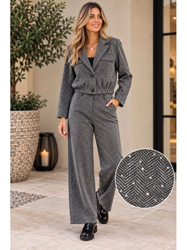 Broek met glitters in grijs