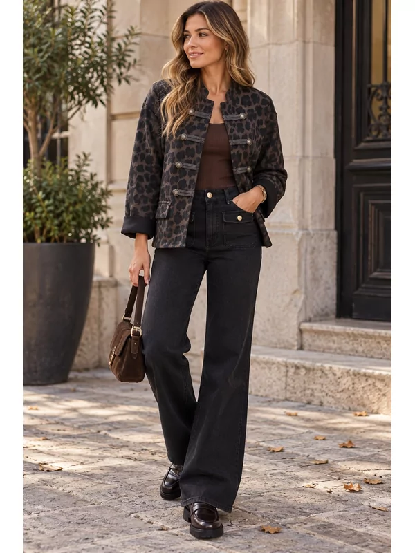 Vest leopard met knopen