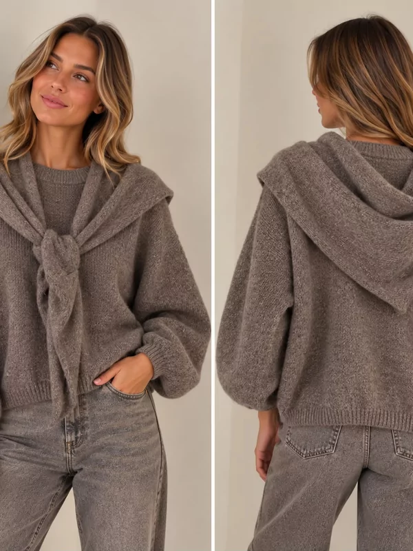 Pull met gratis sjaal in taupe