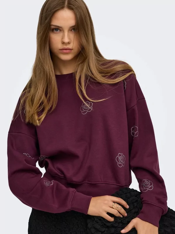 Only sweater Berit met glitters in burgundy