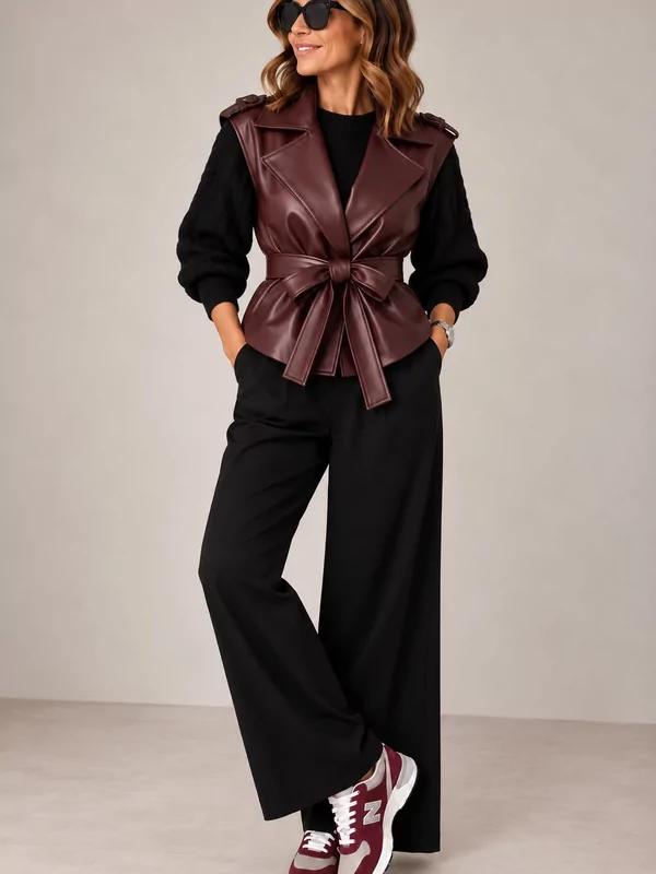 Body in burgundy leder look