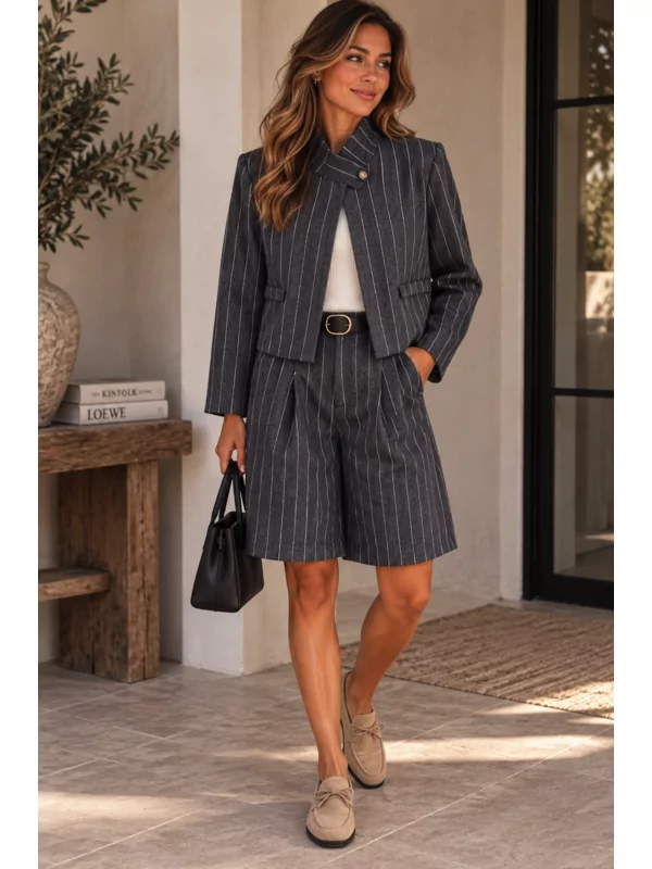 Bermuda met riem grijs gestreept