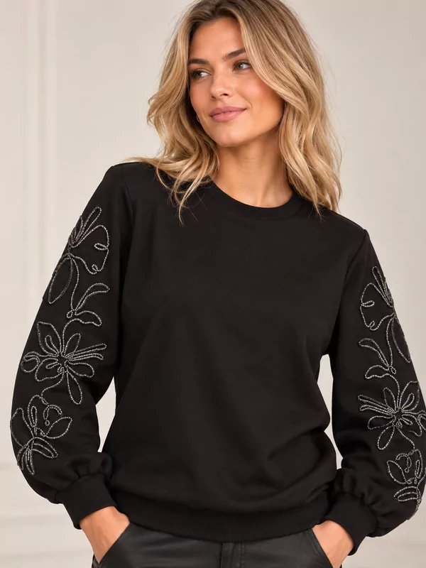 Jdy sweater model Mesa met fantasie op de mouw in zwart